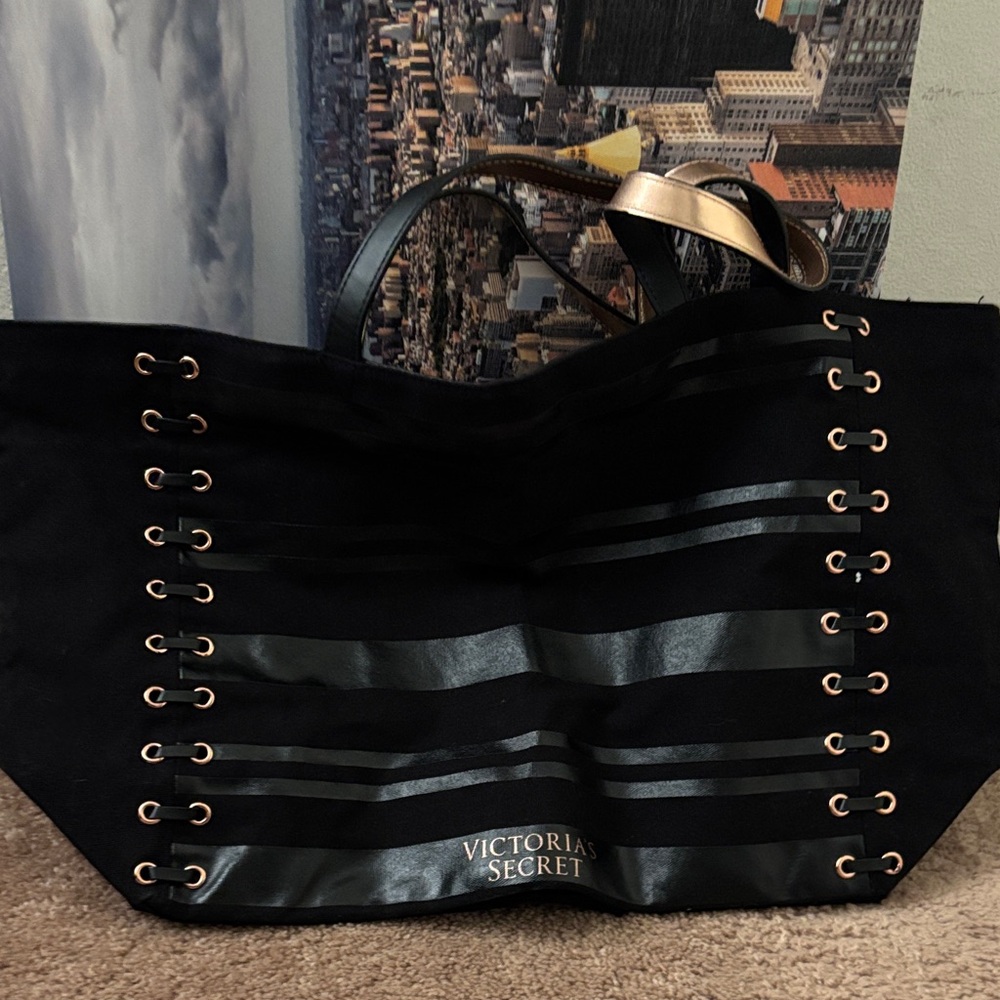 NWT Victoria's Secret Black and Silver
Striped Tote